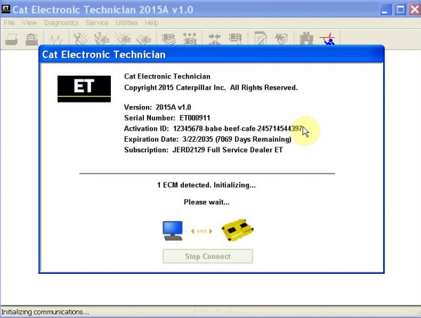 Visualizzazione del software Real III di Caterpillar ET3 per l'adattatore III. 2