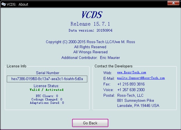 Esposizione 1 del software di VAGCOM V15.7.1